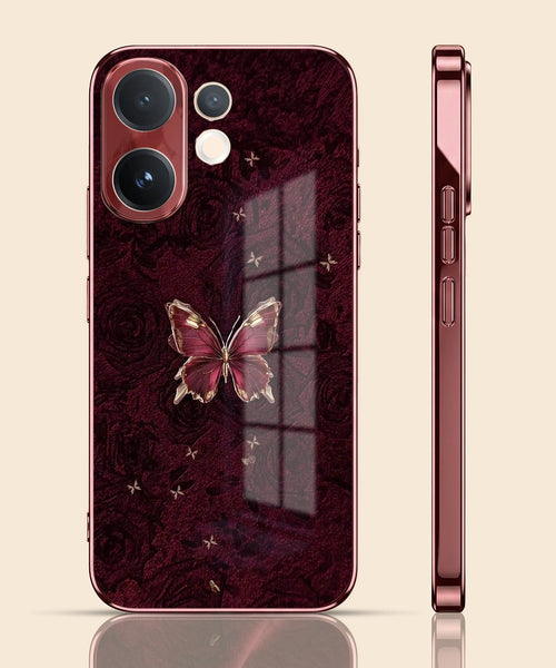 Vivo V60 5G Butterfly Burgundy Electroplated Glass Back Case