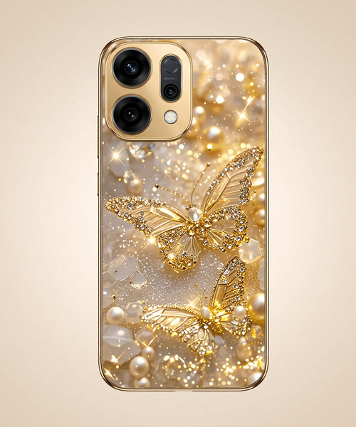 Oppo Reno 14 5G Golden Butterfly Gold Electroplated Glass Phone Back Case