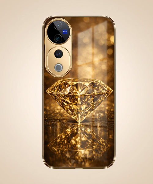 Vivo V40 Pro 5G Golden Diamond Gold Electroplated Glass Phone Back Case