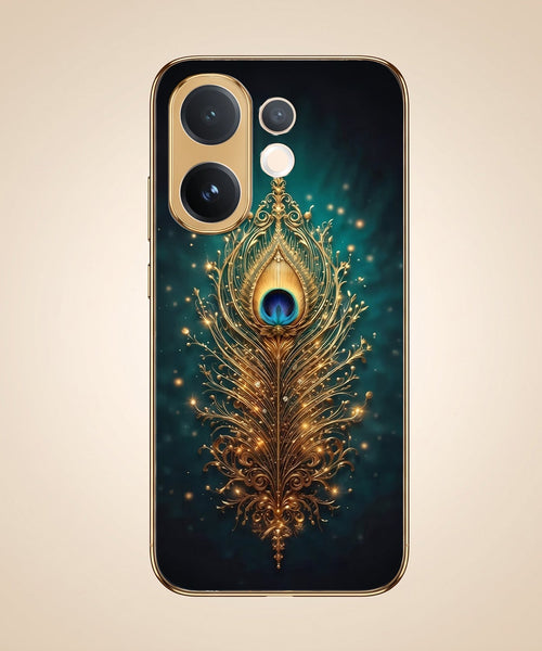 Vivo T4 Pro 5G Golden Peacock Feather Gold Electroplated Glass Phone Back Case