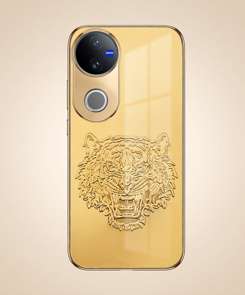 Vivo V50 5G Golden Tiger Face Gold Electroplated Glass Phone Back Case