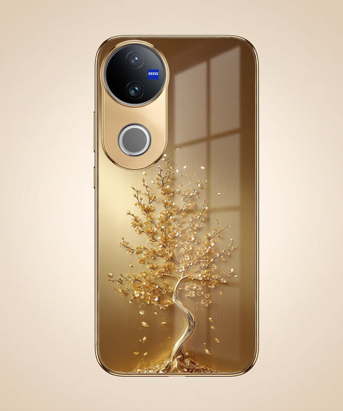 Vivo V50 5G Golden Tree Gold Electroplated Glass Phone Back Case