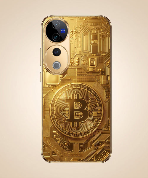 Vivo V40 Pro 5G Bitcoin Gold Electroplated Glass Phone Back Case
