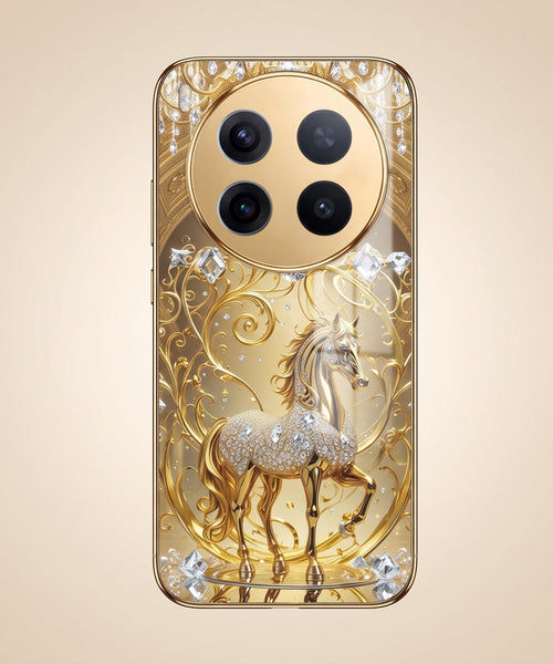 Vivo X300 Pro 5G Luxury Horse Texture Gold Electroplated Glass Phone Back Case