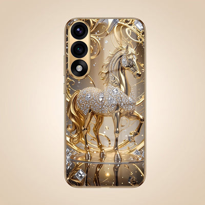 OnePlus Nord 5 5G Luxury Horse Texture Gold Electroplated Glass Phone Back Case