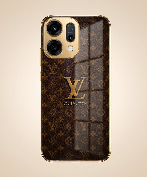 Oppo Reno 14 5G LV Brown Monogram Gold Electroplated Glass Phone Back Case