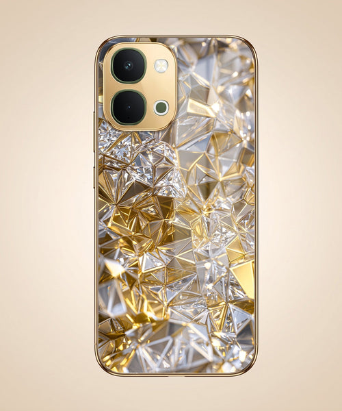 Vivo T5x 5G White Diamond Shatter Gold Electroplated Glass Phone Back Case