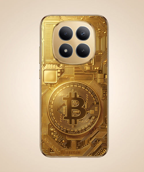 Redmi Note 15 Pro+ 5G Bitcoin Gold Electroplated Glass Phone Back Case