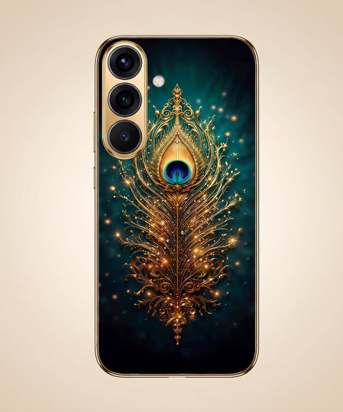 Samsung Galaxy A36 5G Golden Peacock Feather Gold Electroplated Glass Phone Back Case