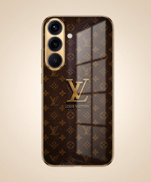 Samsung Galaxy A36 5G LV Brown Monogram Gold Electroplated Glass Phone Back Case