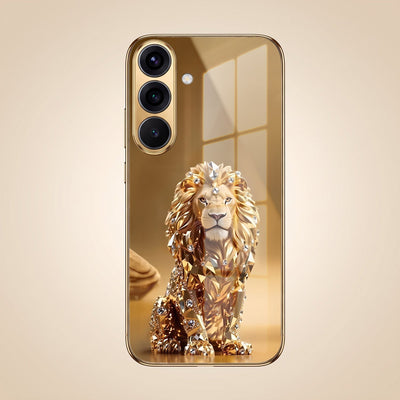 Samsung Galaxy S26 5G Luxury Lion Gold Electroplated Glass Phone Back Case