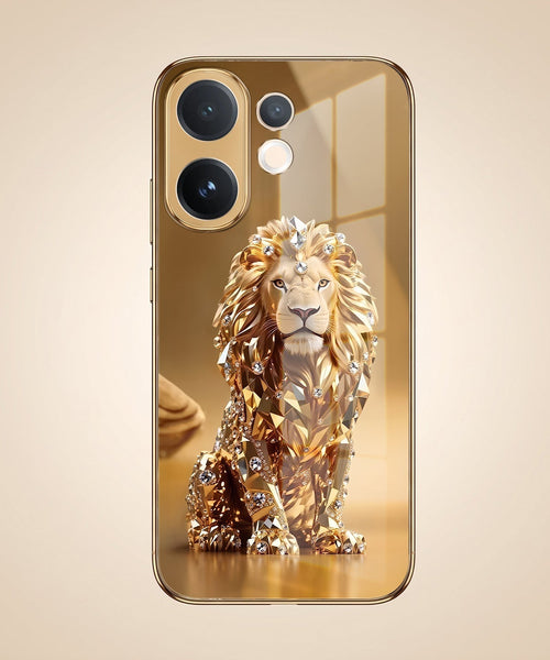 Vivo V60e 5G Luxury Lion Gold Electroplated Glass Phone Back Case