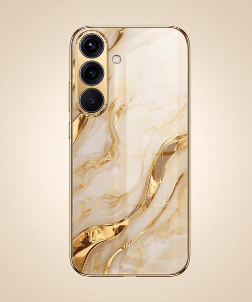 Samsung Galaxy S26 5G Marvel Texture Gold Electroplated Glass Phone Back Case
