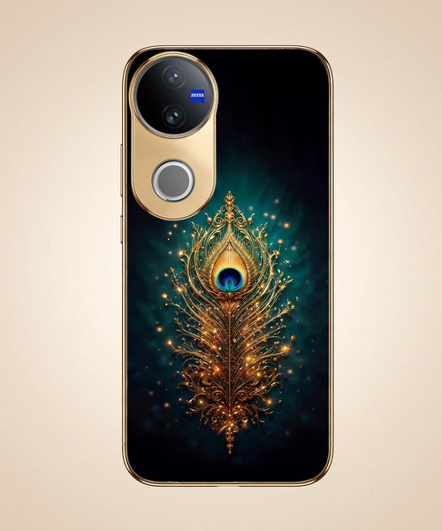 Vivo V50 5G Golden Peacock Feather Gold Electroplated Glass Phone Back Case