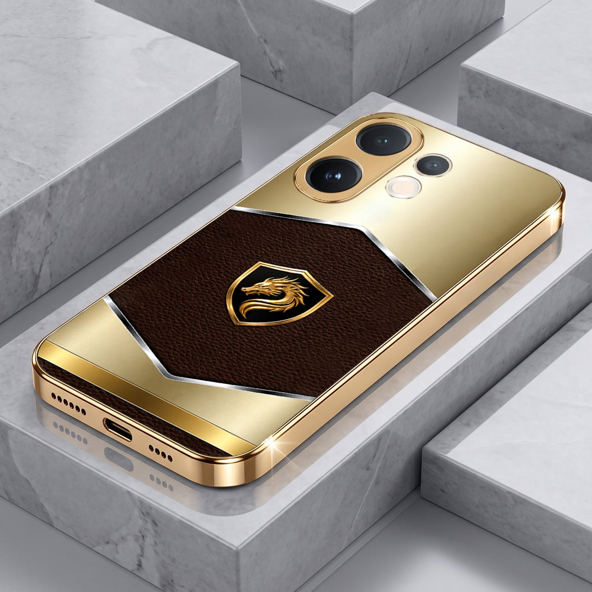 Vivo V60e 5G Dragon Crest Gold Electroplated Glass Phone Back Case