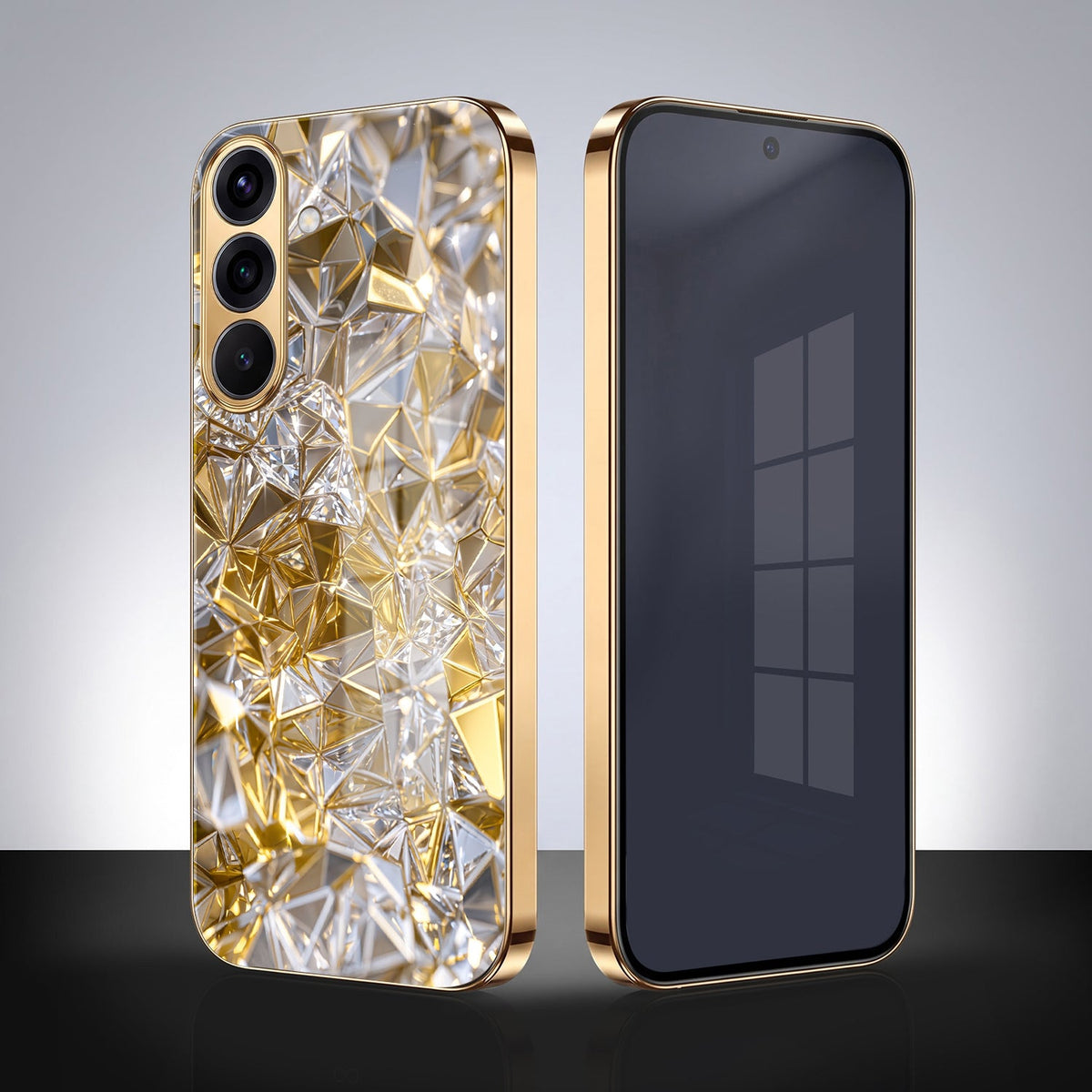 Samsung Galaxy A56 5G White Diamond Shatter Gold Electroplated Glass Phone Back Case