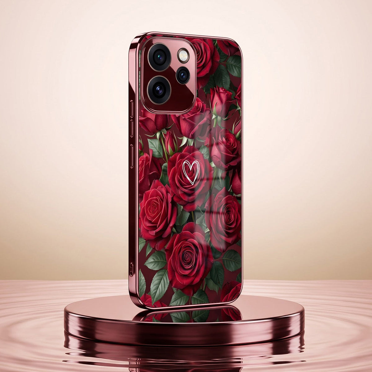 Oppo Reno 15 Pro Mini 5G Rose Heart Burgundy Electroplated Glass Back Case