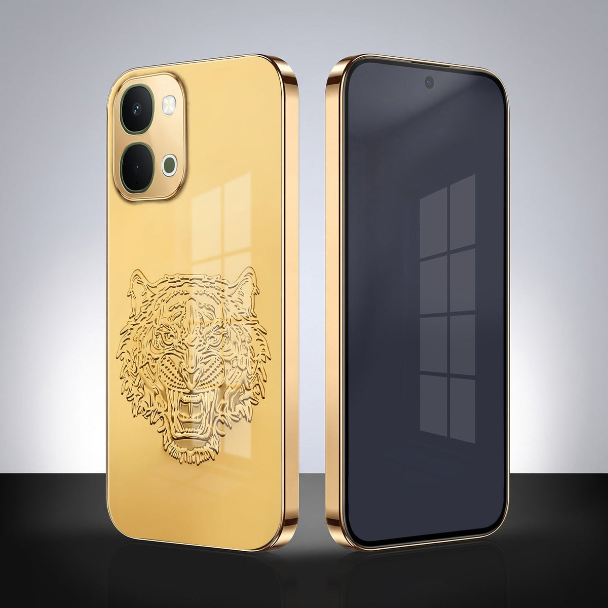 Vivo T5x 5G Golden Tiger Face Gold Electroplated Glass Phone Back Case