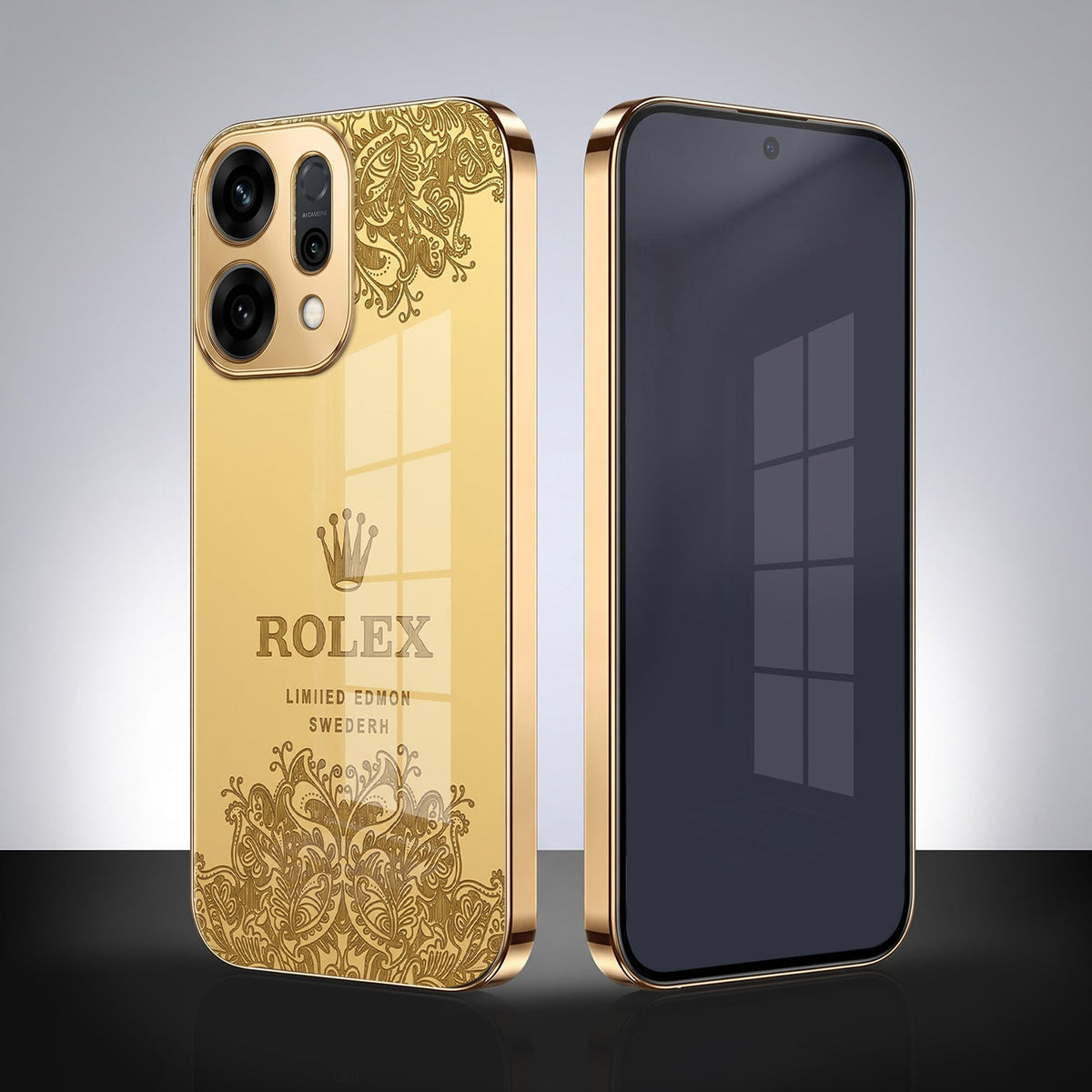Oppo Reno 14 5G Rolex Crown Gold Electroplated Glass Phone Back Case