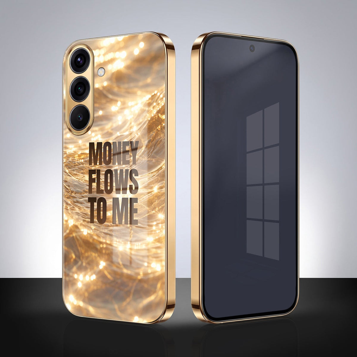Samsung Galaxy A36 5G Money Flows To Me Gold Electroplated Glass Phone Back Case