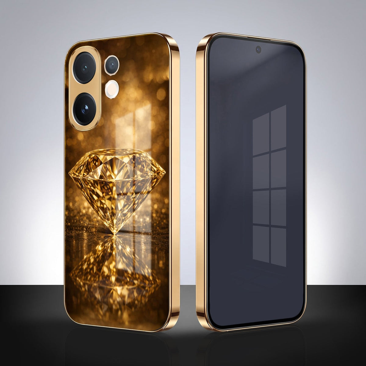 Vivo V60 5G Golden Diamond Gold Electroplated Glass Phone Back Case