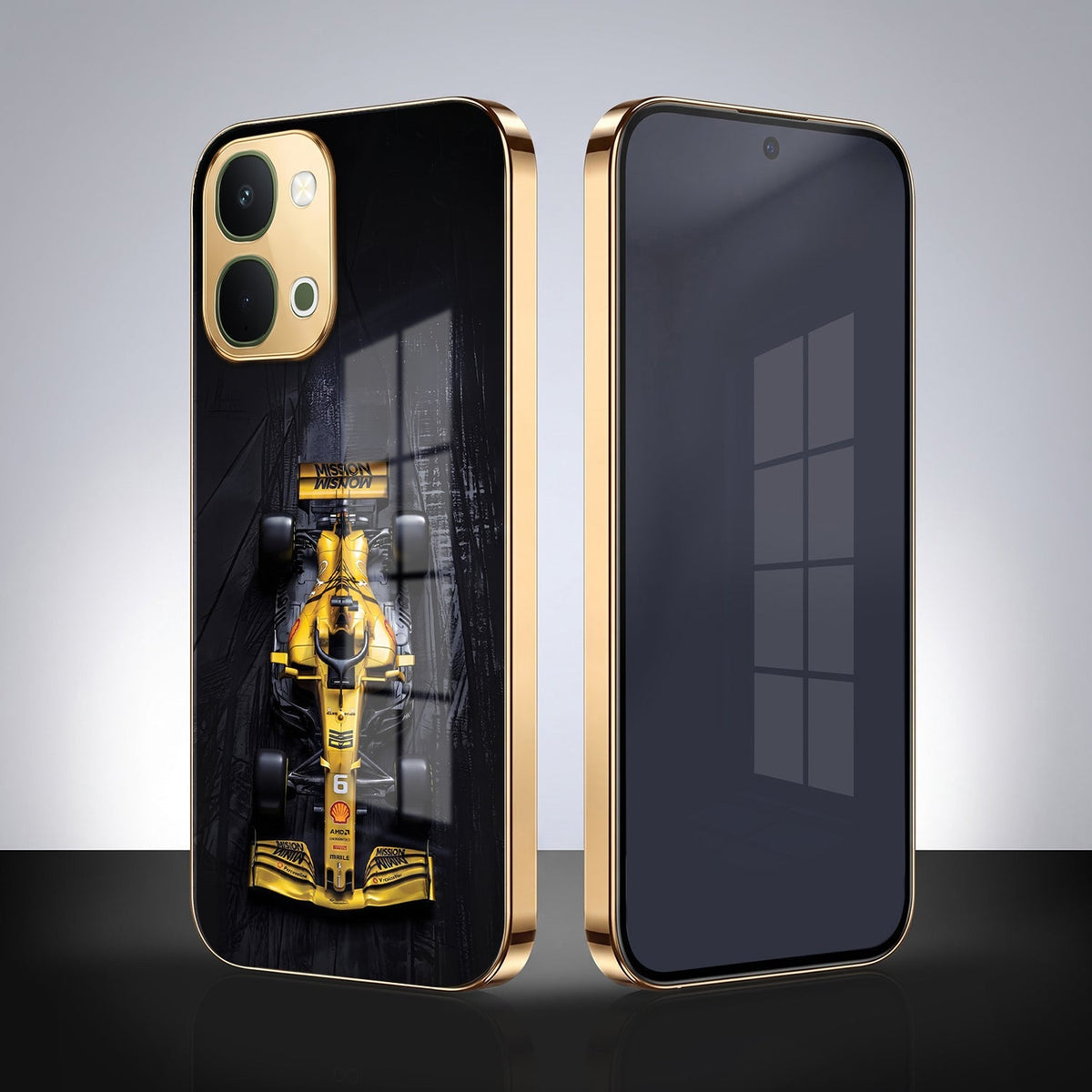 Vivo Y51 Pro 5G F1 Racing Car Gold Electroplated Glass Phone Back Case