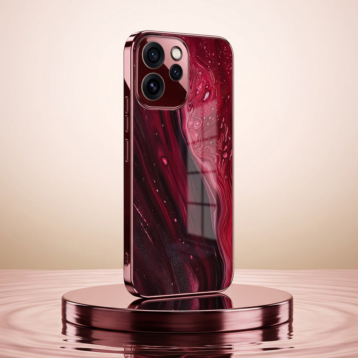 Oppo Reno 15 Pro Mini 5G Marble Burgundy Electroplated Glass Back Case