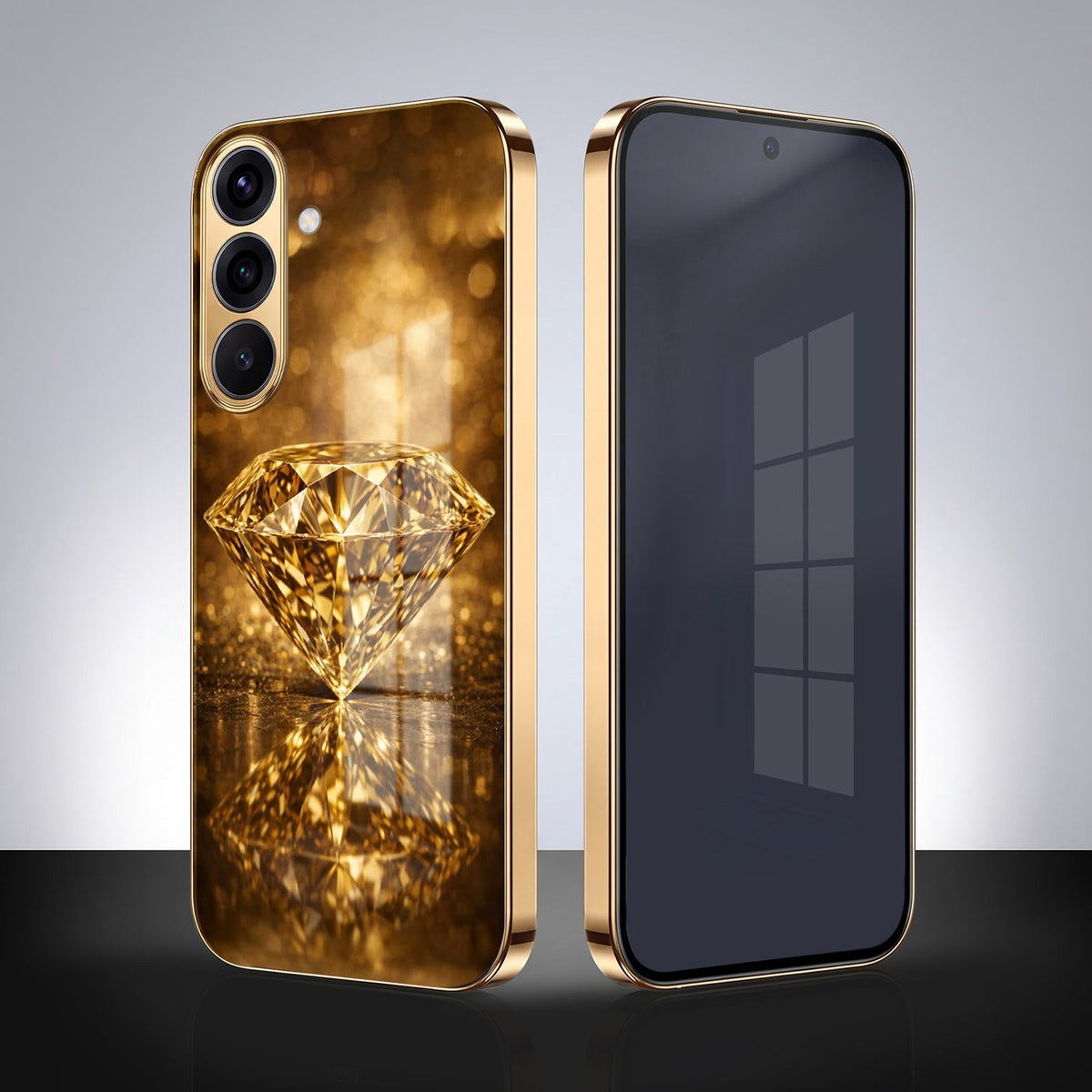 Samsung Galaxy A56 5G Golden Diamond Gold Electroplated Glass Phone Back Case