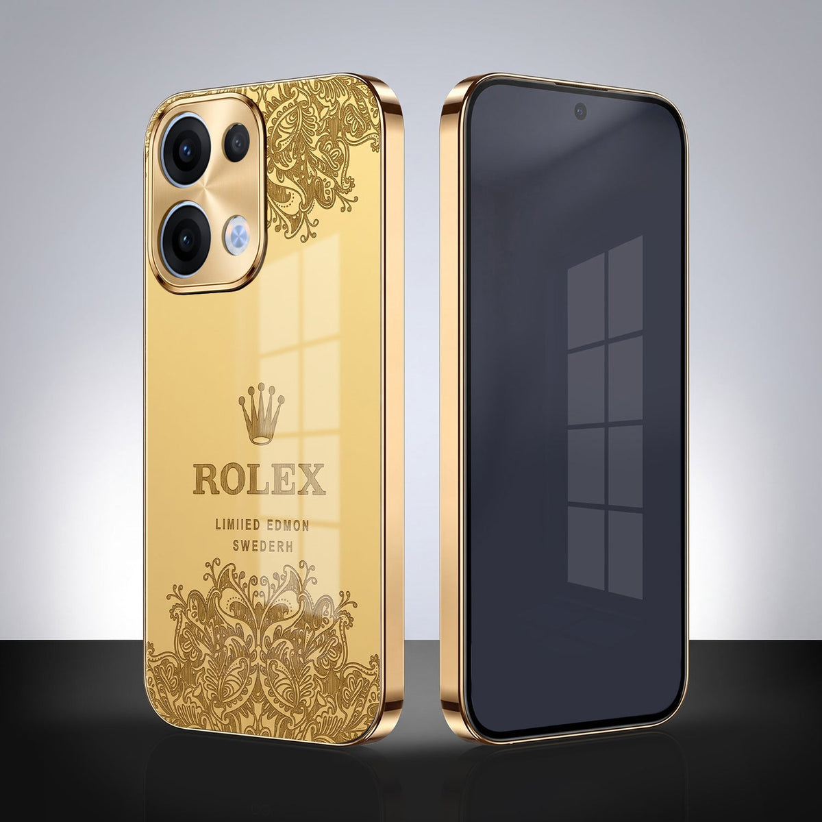 Oppo Reno 13 5G Rolex Crown Gold Electroplated Glass Phone Back Case