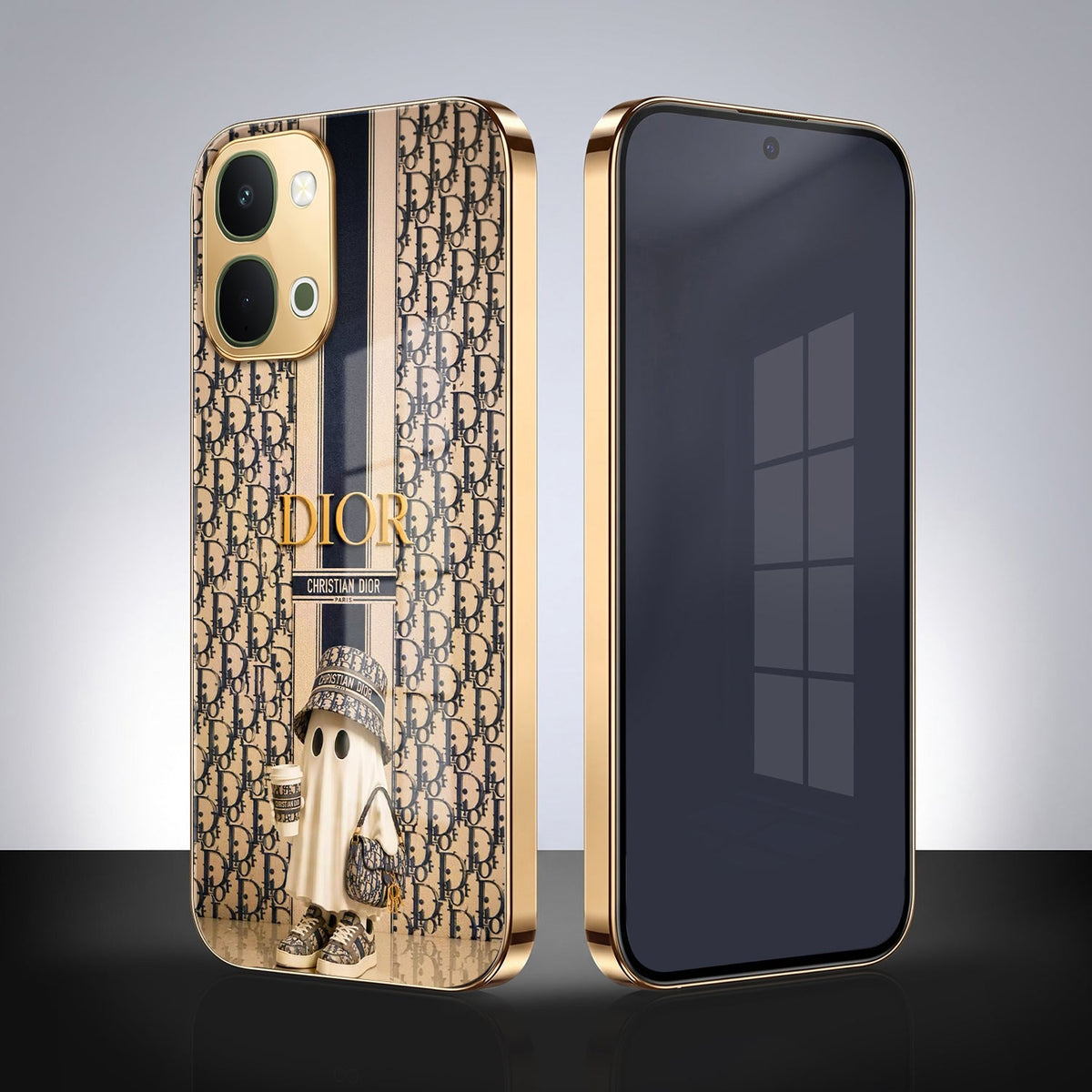 Vivo T5x 5G Luxury Dior Gold Electroplated Glass Phone Back Case