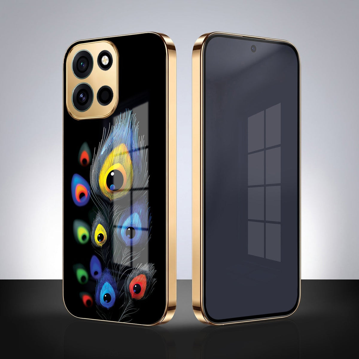 OnePlus Nord 6 5G Multi-Feather Peacock Gold Electroplated Glass Phone Back Case