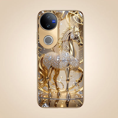 Vivo T4R 5G Luxury Horse Texture Gold Electroplated Glass Phone Back Case