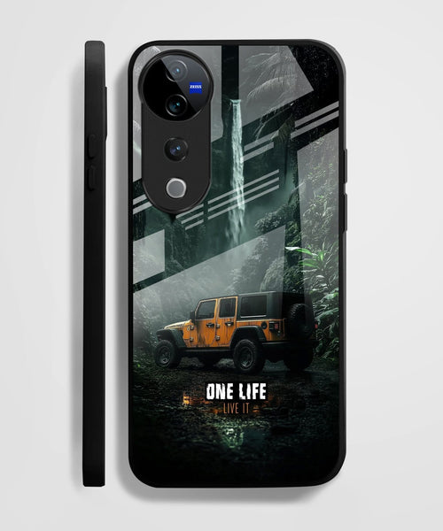 Vivo V40 Pro 5G Premium Acrylic Shockproof Glass Back Case (Jeep Case)