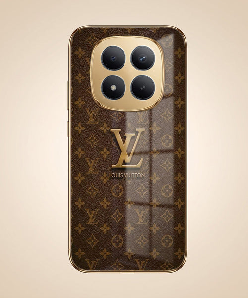 Redmi Note 15 Pro+ 5G LV Brown Monogram Gold Electroplated Glass Phone Back Case