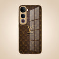 Vivo Y400 Pro 5G LV Brown Monogram Gold Electroplated Glass Phone Back Case