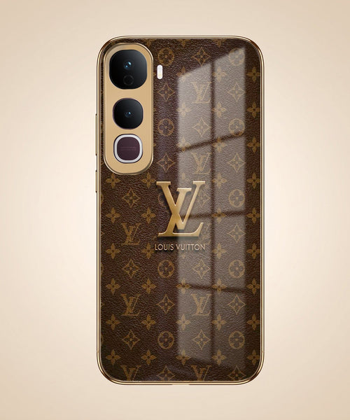 Vivo Y400 Pro 5G LV Brown Monogram Gold Electroplated Glass Phone Back Case