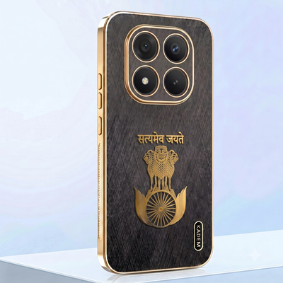 Redmi Note 15 Pro+ 5G Satyamev Jayate 3D Electroplated Frame Gold Thread Pattern Hard Back Case