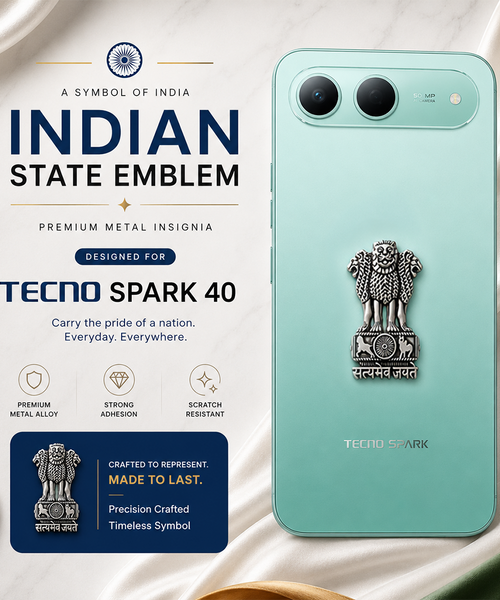 Tecno Spark 40 5G Compatible Satyamev Jayate 3D Metal Emblem Sticker