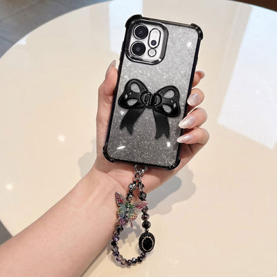 Oppo Reno 14 5G Luxury Shimmer Airbag Bow Stand Case with Charm Strap
