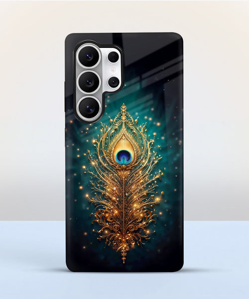 Samsung Galaxy S24 Ultra 5G Golden Peacock Feather Protective Cases