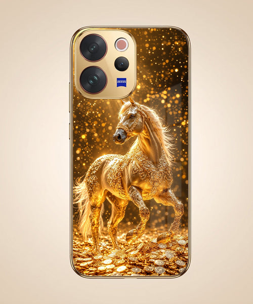 Vivo V70 5G Golden Horse Sparkle Gold Electroplated Glass Phone Back Case