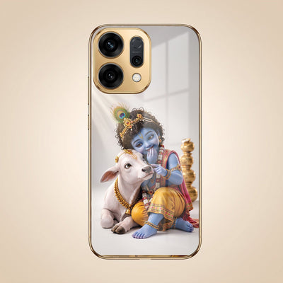 Oppo Reno 14 5G Bal Krishna Blessings Gold Electroplated Glass Phone Back Case