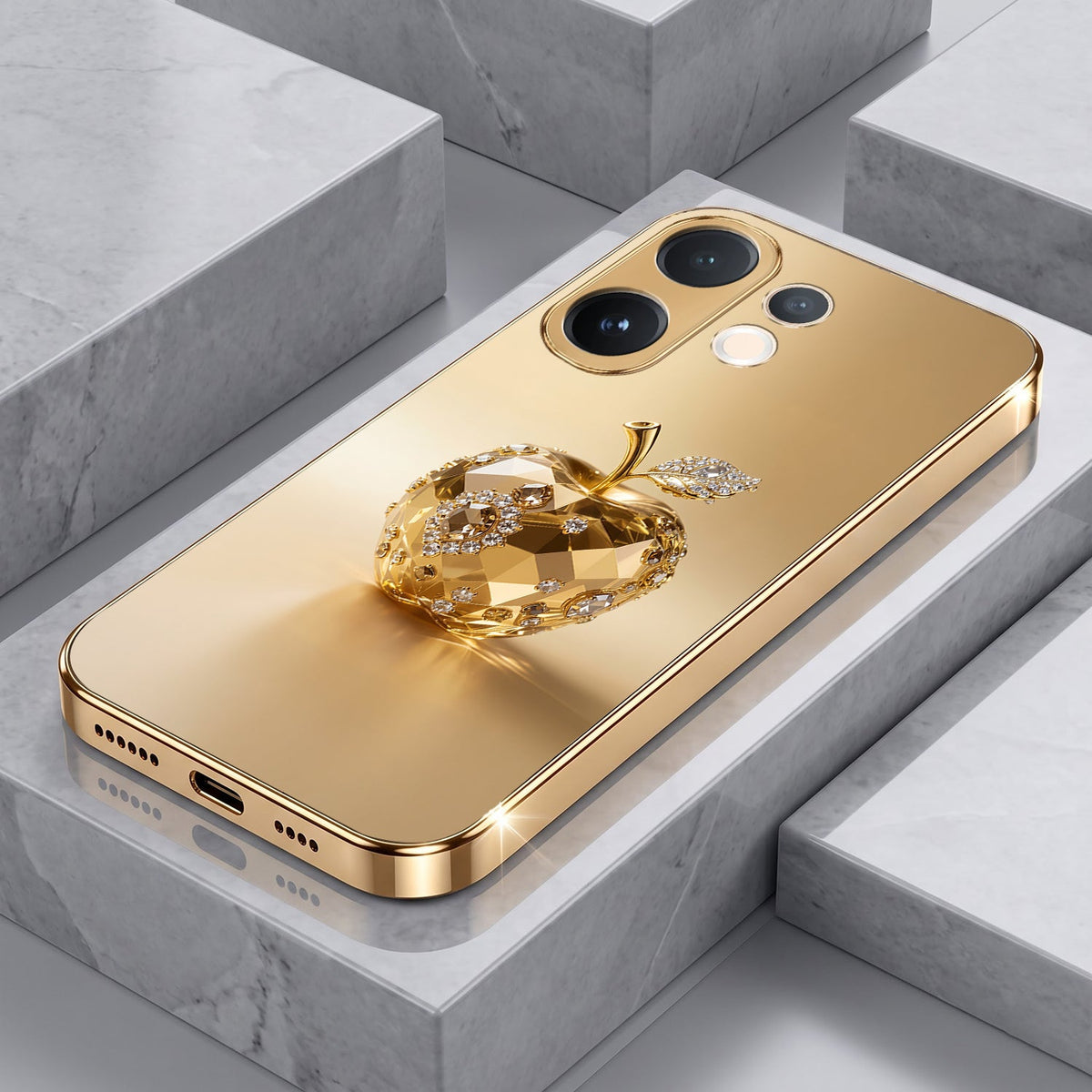 Vivo V60e 5G Golden Apple Gold Electroplated Glass Phone Back Case