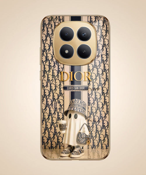 Redmi Note 15 Pro+ 5G Luxury Dior Gold Electroplated Glass Phone Back Case