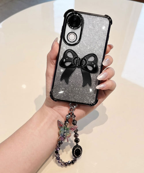 Vivo V50 5G Luxury Shimmer Airbag Bow Stand Case with Charm Strap