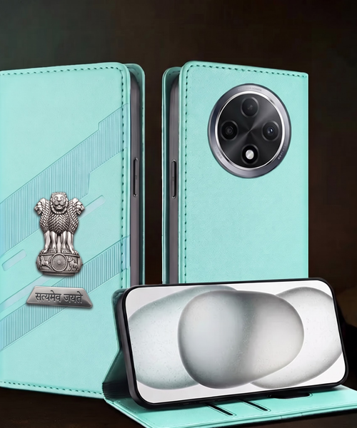 Oppo F27 Pro+ 5G Metal Satyamev Jayate 2-in-1 Emblem Magnetic Flip Wallet Case