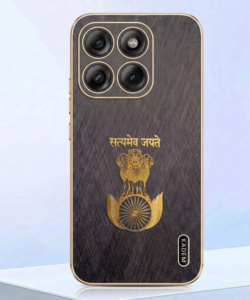 Motorola Edge 70 Fusion 5G Satyamev Jayate 3D Electroplated Frame Gold Thread Pattern Hard Back Case