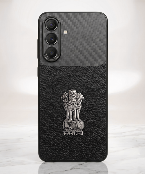 Samsung Galaxy A57 5G Satyamev Jayate Carbon Fiber Leather Hybrid Phone Case