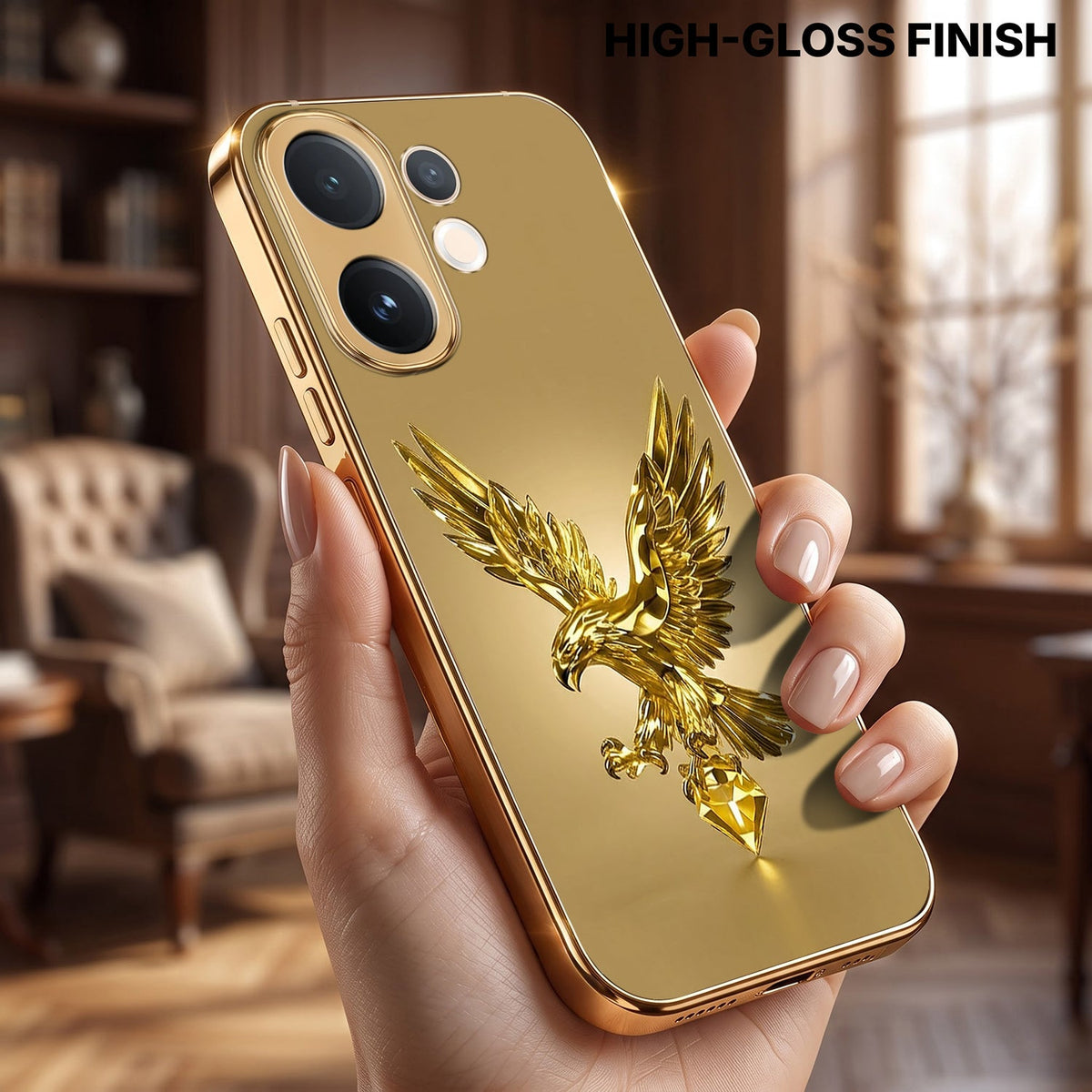 Vivo V60e 5G Golden Eagle Gold Electroplated Glass Phone Back Case