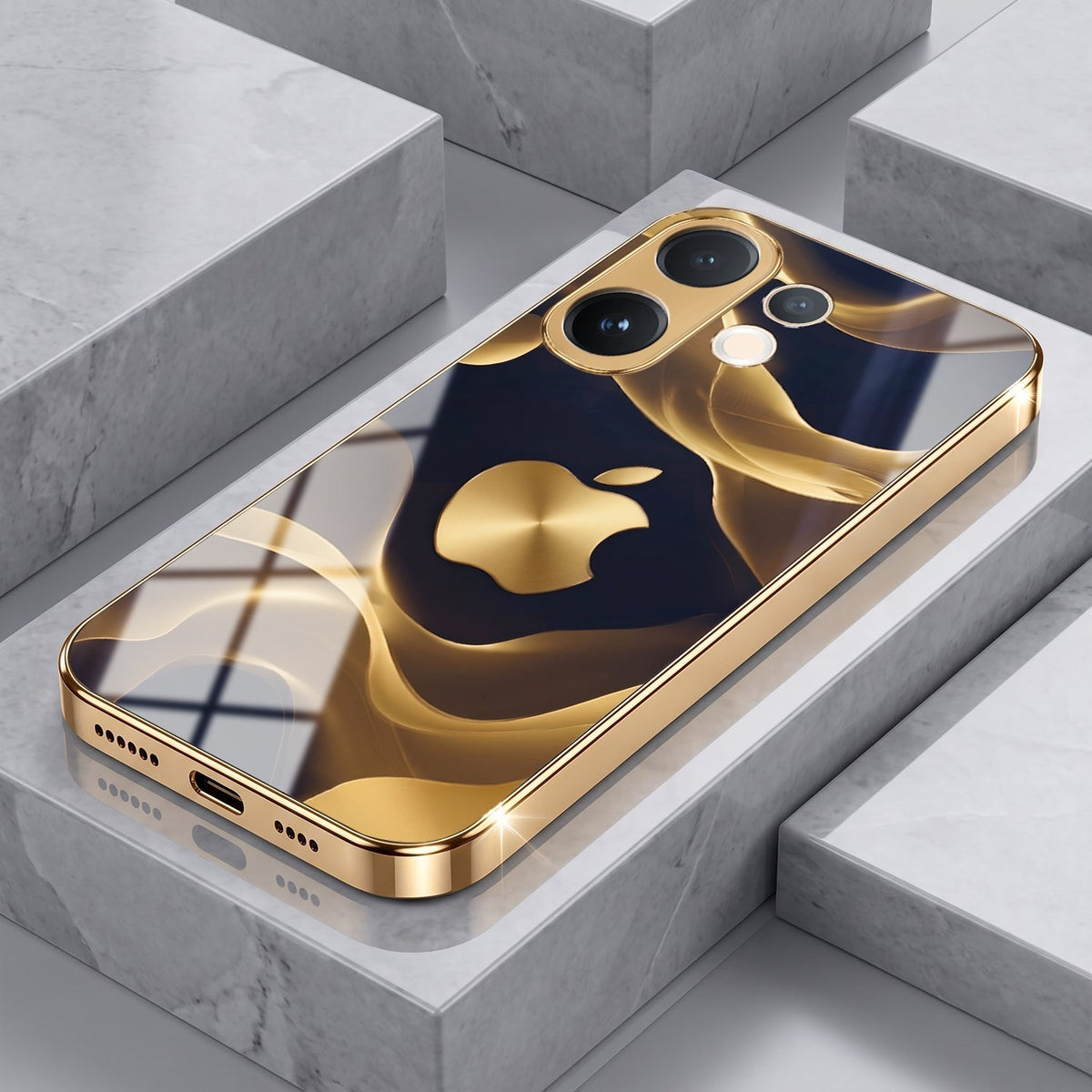 Vivo V60e 5G Luxury Wave Gold Electroplated Glass Phone Back Case